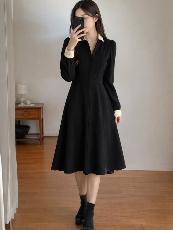Valentino Dresses & Skirts - Valentino Black Fit & Flare Midi Dress Cream Collar Romantic XS/S